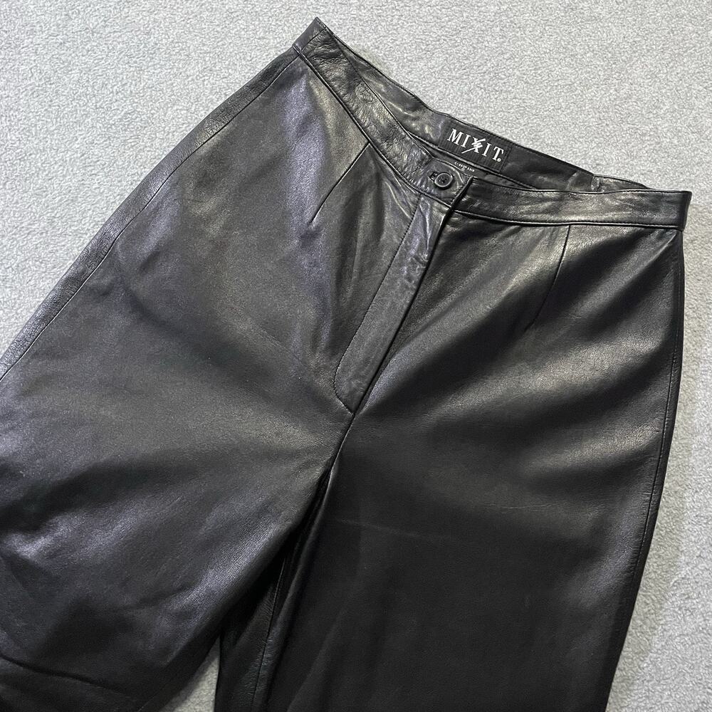 Vtg 90s MIXIT Black Lambskin Leather Pants High Rise Straight Leg Womens 8